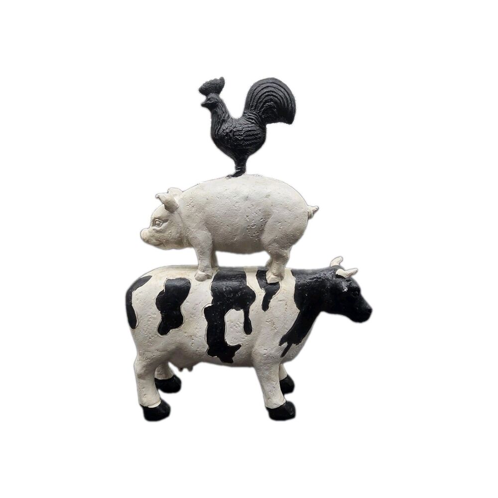 3 Stacked Farm Animals Rooster Pig Cow Resin Statue Figurine Home Decor 12”